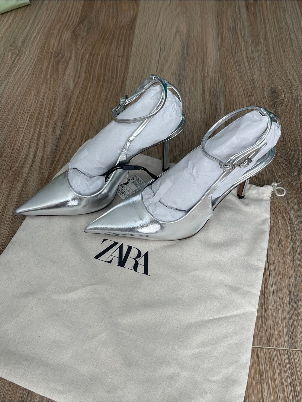 Metallic effect sling back shoes heels